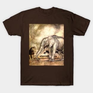 An Elephant and A Lion - Vintage Artwork T-Shirt